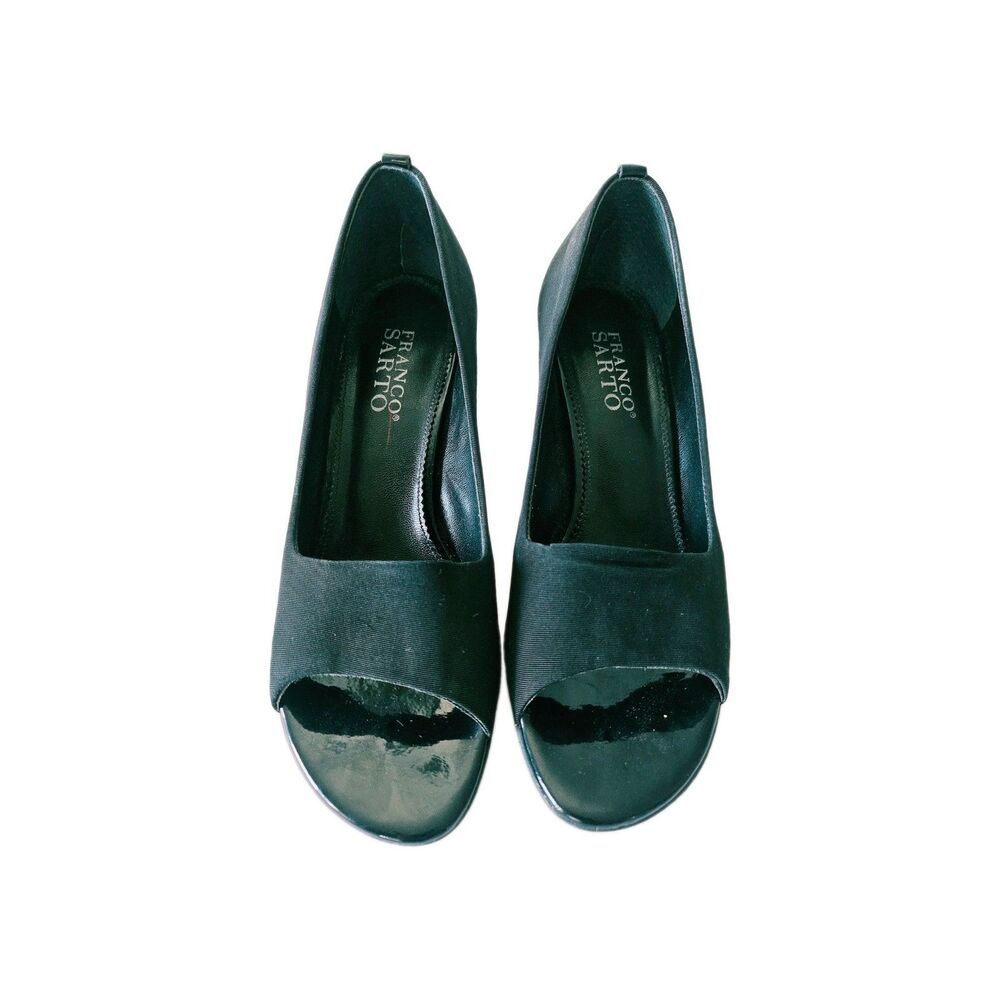 Franco Sarto Black Leather Peep Toe Slingback Heels Size 7